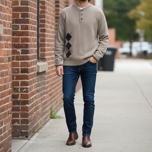 CHAPS Ralph Lauren Argyle‎ Hand Framed Lambswool Sweater Size XL